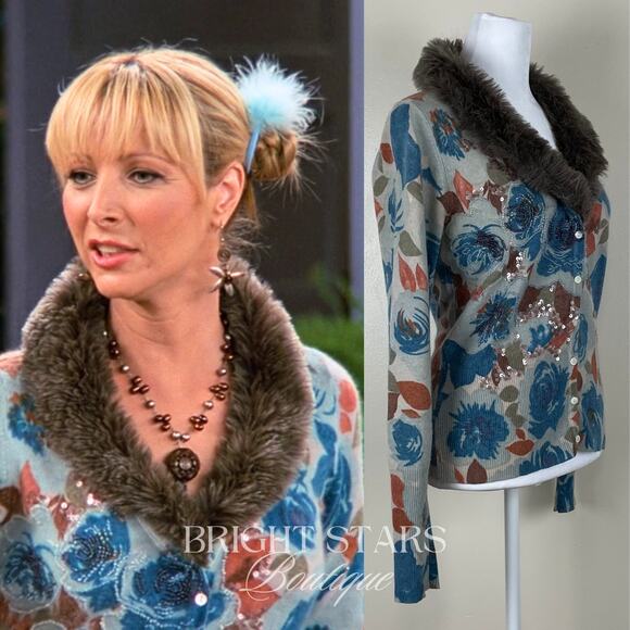 Extremely Rare Faux Fur Trim Cardigan ASO Phoebe Buffay Friends Alt Lorelai - Picture 3 of 12